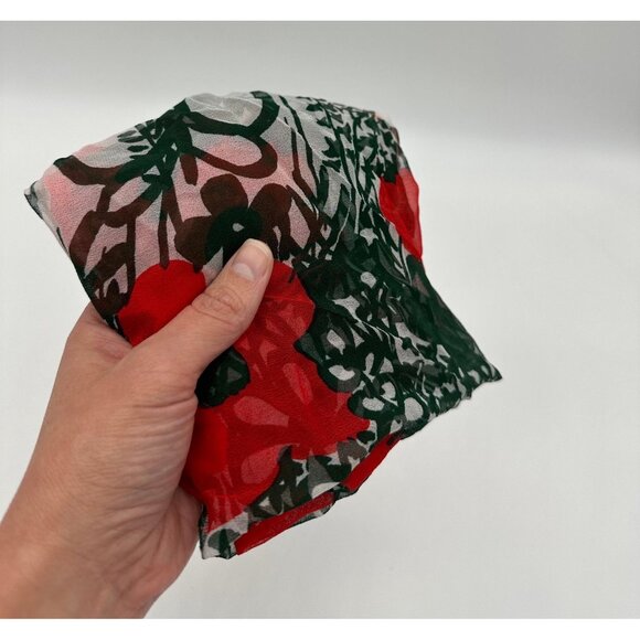 Vintage Scarf Vera Neumann Hand Rolled Edge Red Black Floral Silk Blend Japan - Picture 7 of 9